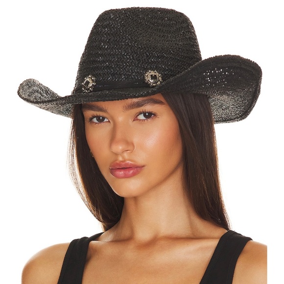 8 Other Reasons Accessories - NWT 8 Other Reasons Black with Silver Detail Stallion Cowboy Hat